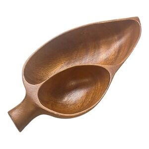 Vintage Philart‎ Monkey Pod Wood Leaf Divided Serving Bowl